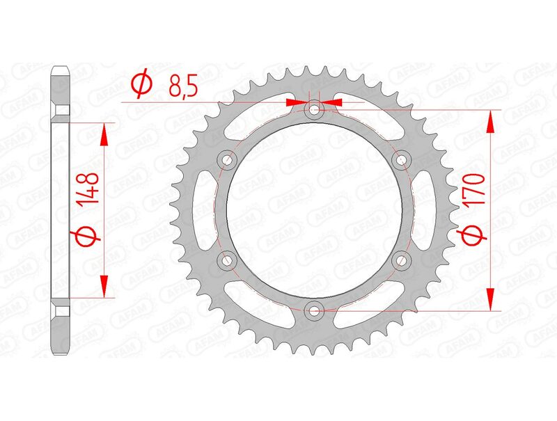 AFAM Steel Standard bakdrev 14501 - 520, hållbart stålmaterial med 170 mm bultcirkel och 8,5 mm håldiameter. Perfekt för Suzuki och Cagiva modeller.