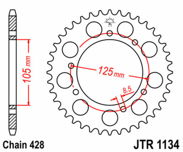 Stalowy standardowy tylny sprock JT Sprock 1134 - 428 JTR1134.52