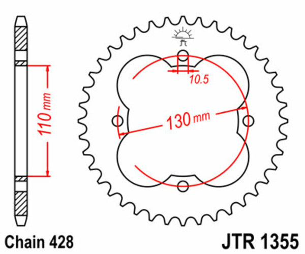 JT Sprock's Steel Standard Rear Sprock 1355 - 428 JTR1355.50