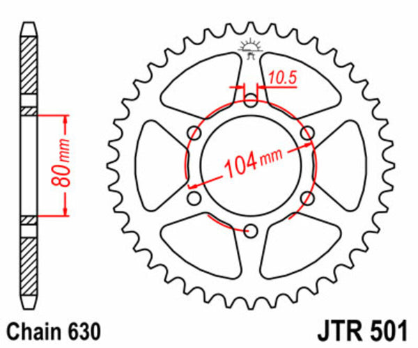 Stalowy standardowy tylny sprock JT Sprock 501 - 630 JTR501.39