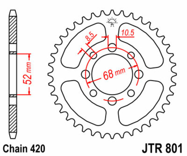 JT Sprock's Steel Standard Rear Sprock 801 - 420 JTR801.49