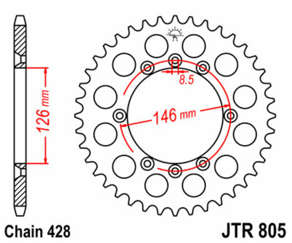 Stalowy standardowy tylny sprock JT Sprock 805 - 428 JTR805.50