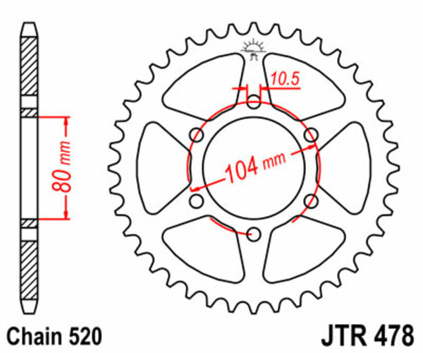 Stalowy standardowy sprock JT Sprock 478 - 520 JTR478.38