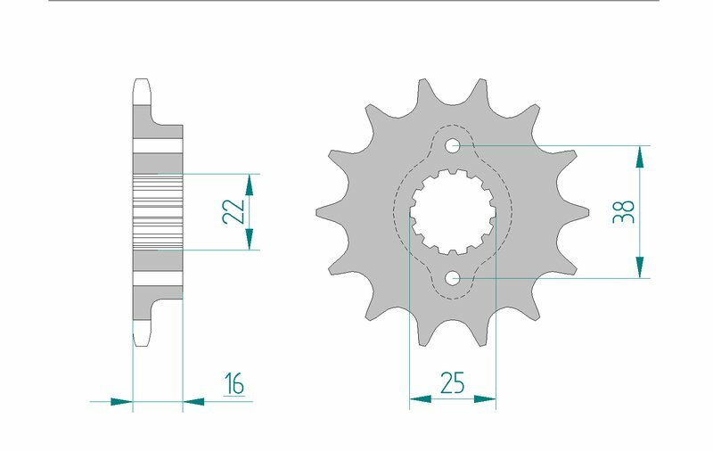 AFAM Steel Standard Front Sprocket 52604 - 520 motorcykeldrev med 38 mm ytterdiameter och 22 mm axelpassning. Kompatibel med flera Ducati-modeller.