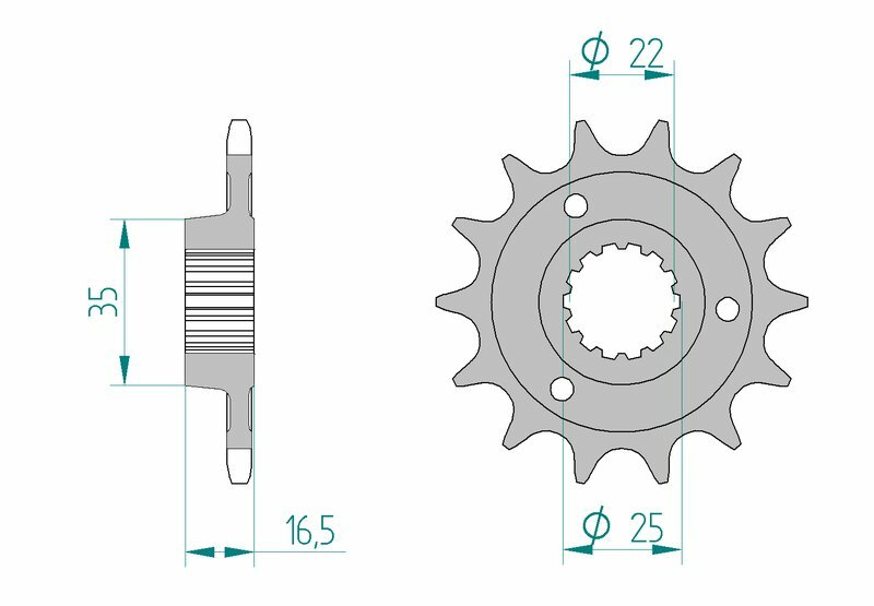 AFAM Steel Standard Framdrev 52613 - 525 för Ducati-motorcyklar. Hållbart framdrev med 12 tänder, 22 mm innerdiameter och 25 mm bultcirkel.