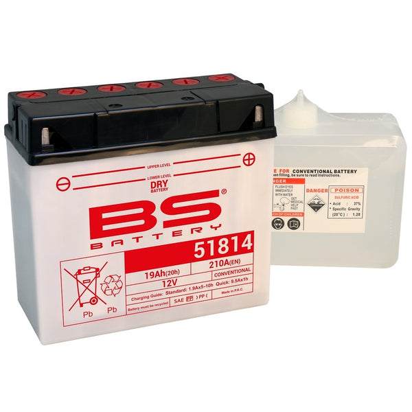 BS Battery Conventional Battery with Acid Pack - 51814 (12C16A-3B) 