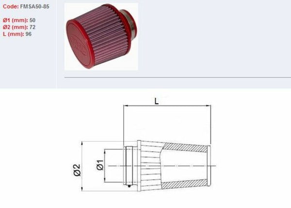 BMC Filtr powietrza zwężającego się Ø50mm-FMSA50-85 FMSA50-85