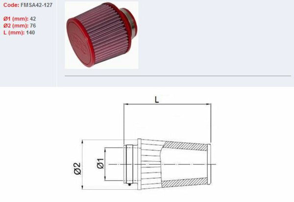 BMC Filtr powietrza zwężającego się Ø42mm-FMSA42-127 FMSA42-127