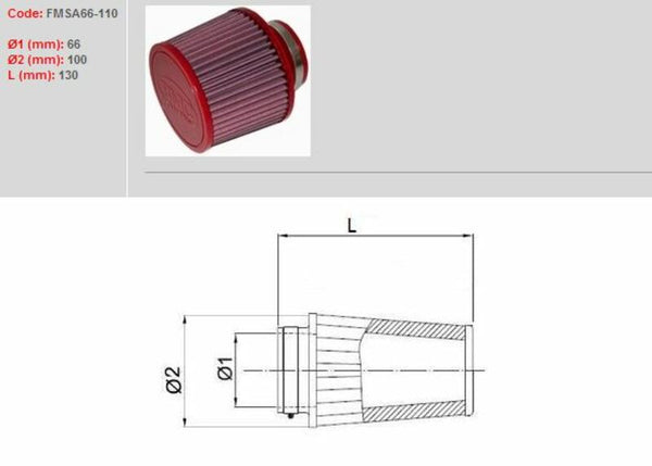 BMC Filtr powietrza zwężającego się Ø66mm-FMSA66-110 FMSA66-110