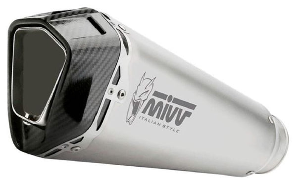 MIVV Delta Race Universal Muffler i rostfritt stål och kolfiber, höger sida 00.73.KU.001.SDRX med sportig design för motorcyklar.