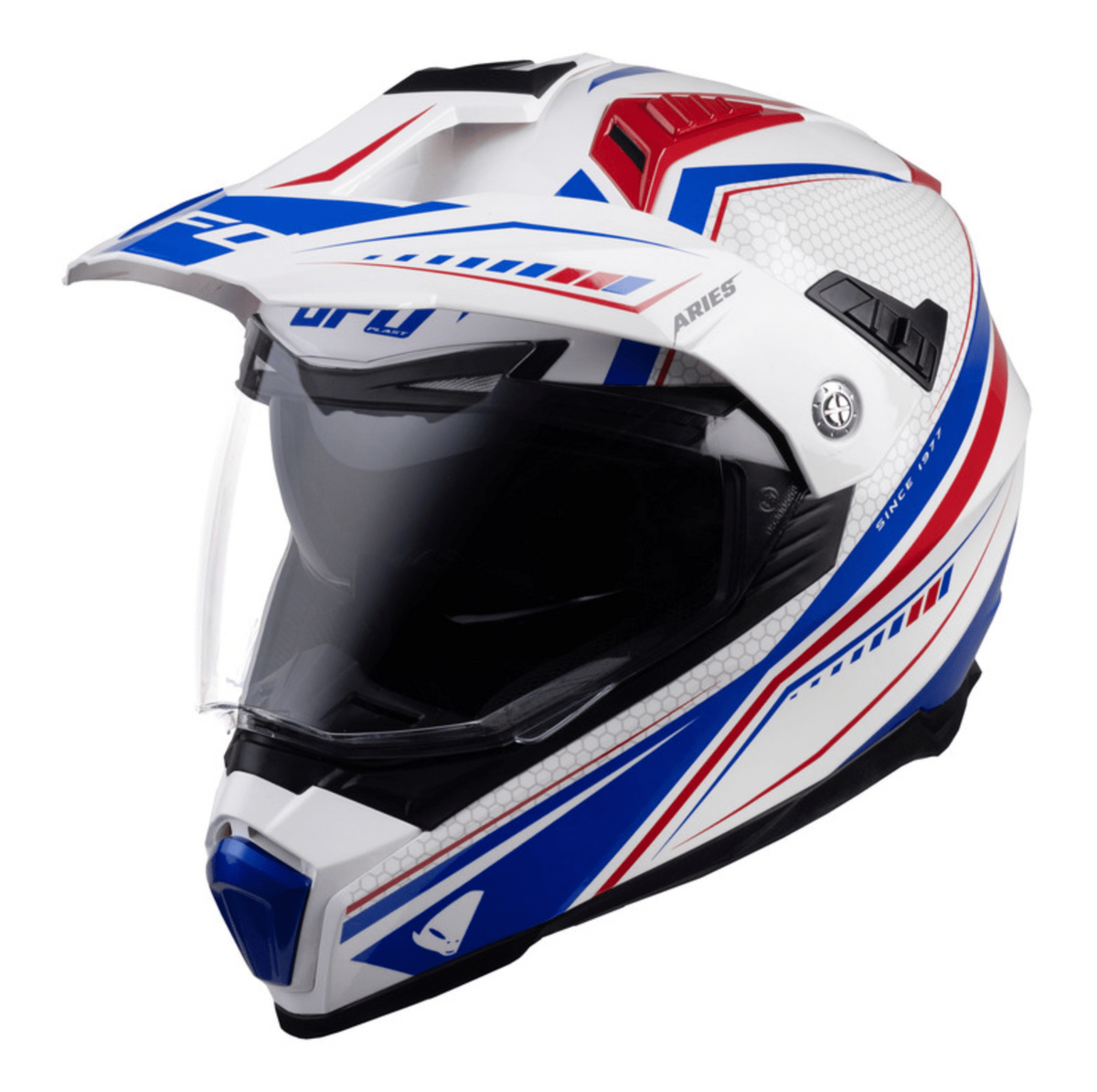 UFO Adventure MC Helmet Aries White /Blue /Red