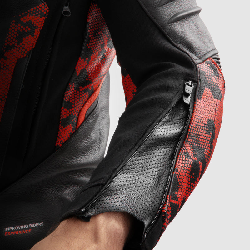 Rebelhorn Mc-Leather Jacket Veloce Black /Camo Red