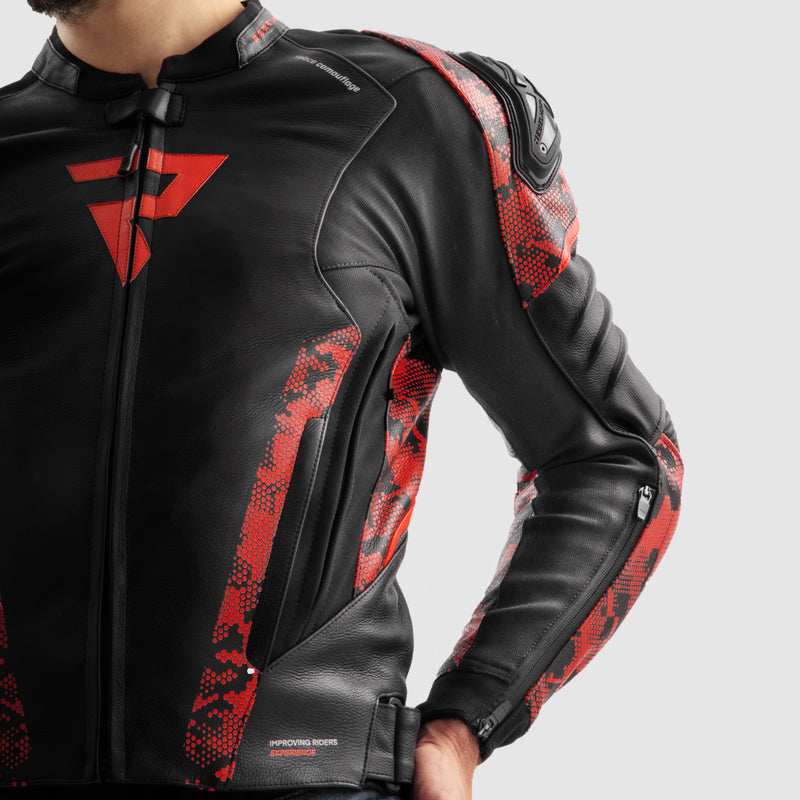 Rebelhorn Mc-Leather Jacket Veloce Black /Camo Red