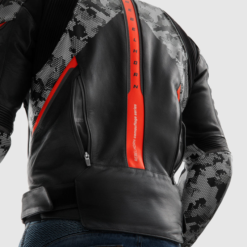 Rebelhorn Mc-Leather Jacket Veloce Black /Camo Grey