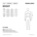 Storleksguide för Rebelhorn Textil Mc-Jacka Scout Svart med mått för S-XXXL. Inkluderar passformstips och mätinstruktioner.