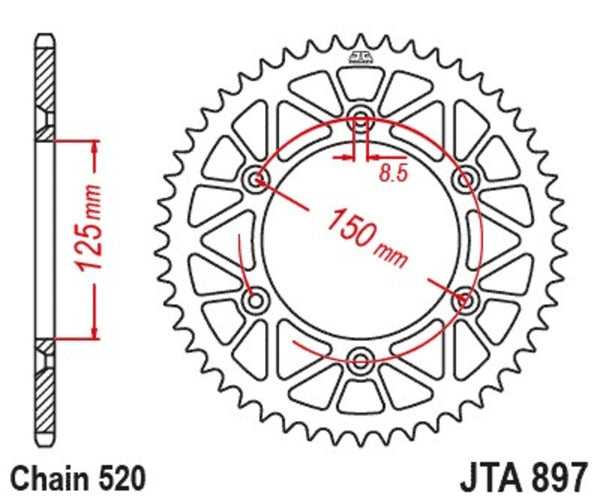 JT SPROCK's Relite aluminium czarny tylny sprock 897 - 520 JTA897.52blk