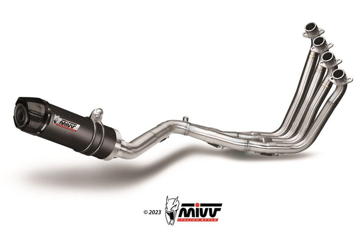 MIVV GP Full Exhaust System H.055.L2SC i rostfritt stål med kolfiberljuddämpare, idealiskt avgassystem för motorcykel inom kategorin reservdelar.