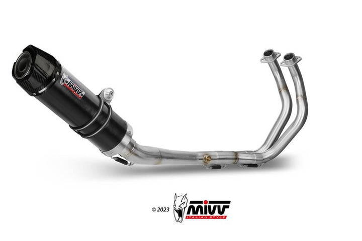 MIVV GP Silencer Y.045.LXBC avgassystem i svart och rostfritt stål, komplett med dubbla rör för motorcykelinstallation.