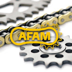 AFAM Chain Kit 420R1 14/50 förstärkt kedjesats med ståldrev. Passar Beta RR 50 Motard-modeller och ger förbättrad hållbarhet och kraftöverföring.