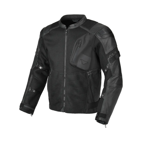 Macna Mc-Skinnjacka Olsan Svart i svart skinn med ventilerande paneler och justerbara ärmar. Perfekt för motorcykelåkning, storlekar S-3XL.