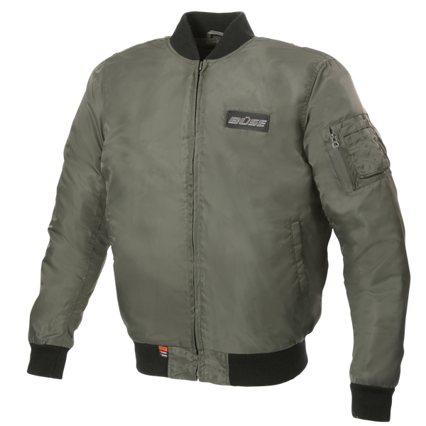 Buse Textil Mc-Jacka Kingman Grön med ribbade muddar, dragkedja och fickor fram. Stilren motorcykeljacka i grönt textilmaterial för säkerhet och komfort.