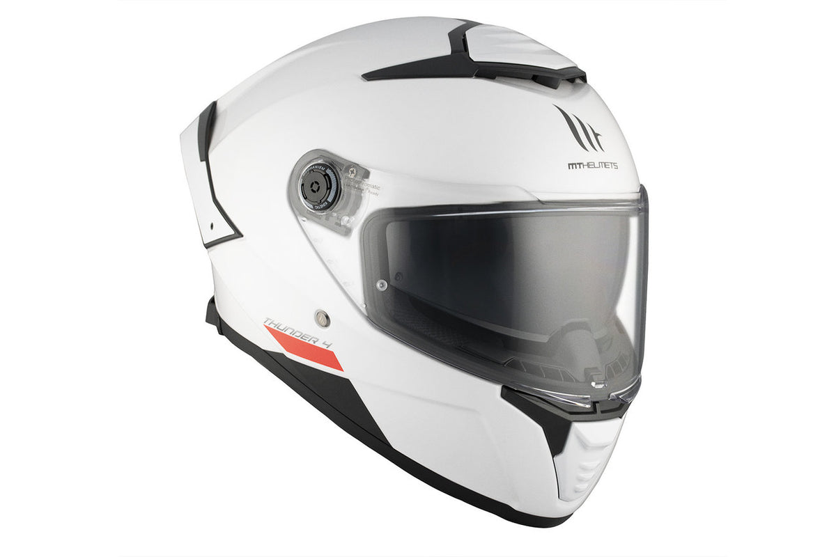 MT Helmets Integral Mc-Hjälm Thunder 4 SV Vit med robust konstruktion, justerbart visir och modern säkerhetscertifiering.