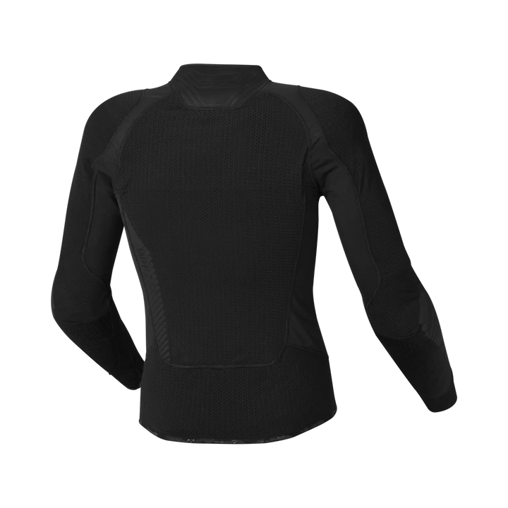 Macna Skyddströja Whizzar Level 2 Svart med förstärkt ryggpanel och ventilerande design, perfekt för motorcykelåkning, bakifrån.