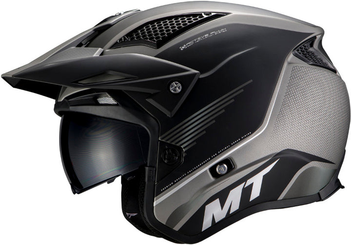 Grå MT Helmets öppen MC-hjälm District Post B2 med modern design, justerbar skärm och hög säkerhetsstandard.