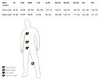 Storleksguide för Macna Kevlar Mc-Jacka Inland Röd med mått för bröstvidd, midja och höft. Hjälper till att välja rätt storlek för optimal passform.