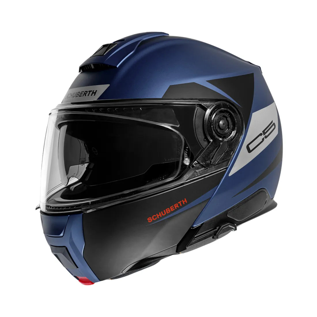 Schuberth C5 Eclipse blå öppningsbar mc-hjälm med kompakt design och visir. Perfekt för säker och bekväm körning.