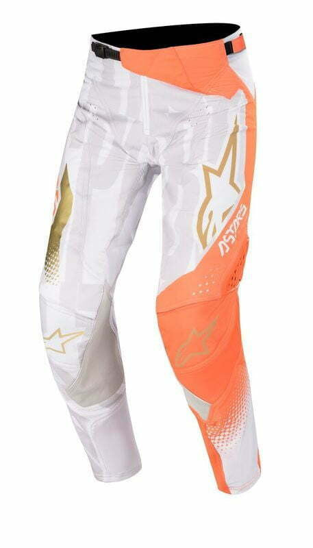 Alpinestars Techstar Factory Metal Spodnie Białe/ Pomarańczowe Fluo/ Złote 