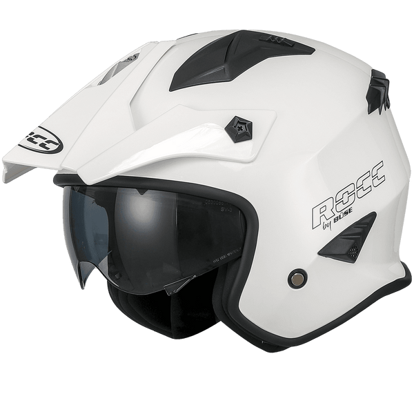 Rocc Öppen MC-Hjälm 200 Vit med modern design, integrerat solvisir och ventilation. Perfekt för stadskörning, tillgänglig i flera storlekar.