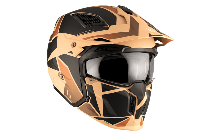 Streetfighter SV S P1R B9 från MT Helmets i svart och beige med ventilationssystem och urban stil för säker motorcykelåkning.