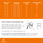 Storleksguide för Schuberth Integral Mc-Hjälm S3 Vit med mått i centimeter och instruktioner för att välja rätt hjälmstorlek.