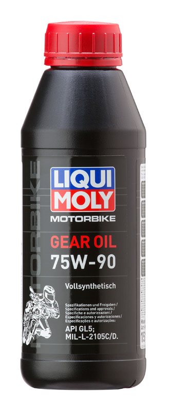 Liqui Moly Växellådsolja 75W90 500ML för motorcyklar, helsyntetisk olja med API GL-5 specifikation för optimal växellådsprestanda.