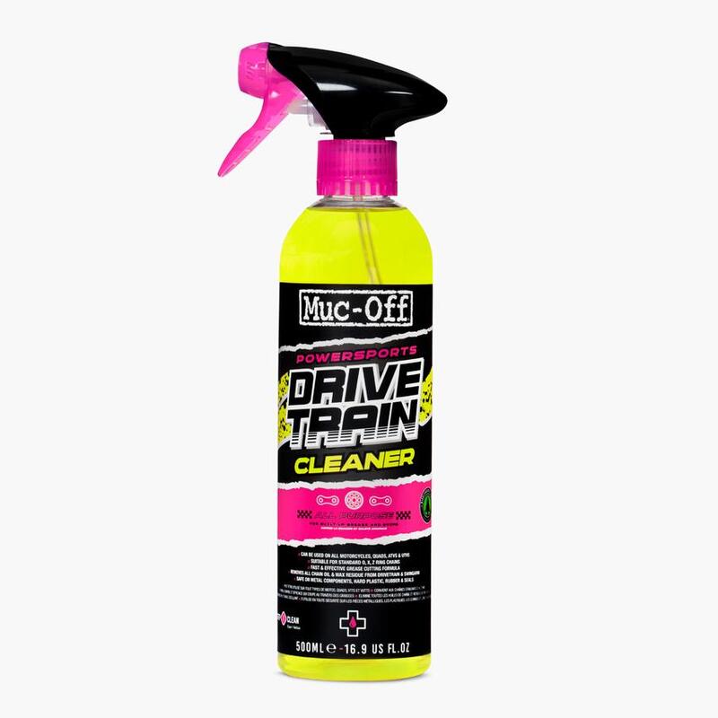 Muc-Off Drivetrain Cleaner 500ml med spraymunstycke för effektiv rengöring av cykelns drivlina. Perfekt för cykelunderhåll och tillbehör.